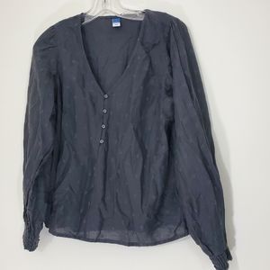 Old Navy Black V Neck Long Sleeve Blouse, Size Medium